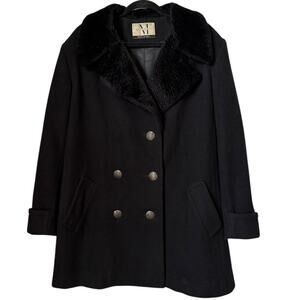 Vintage Macintosh black pea coat with faux fur collar double breasted size XL